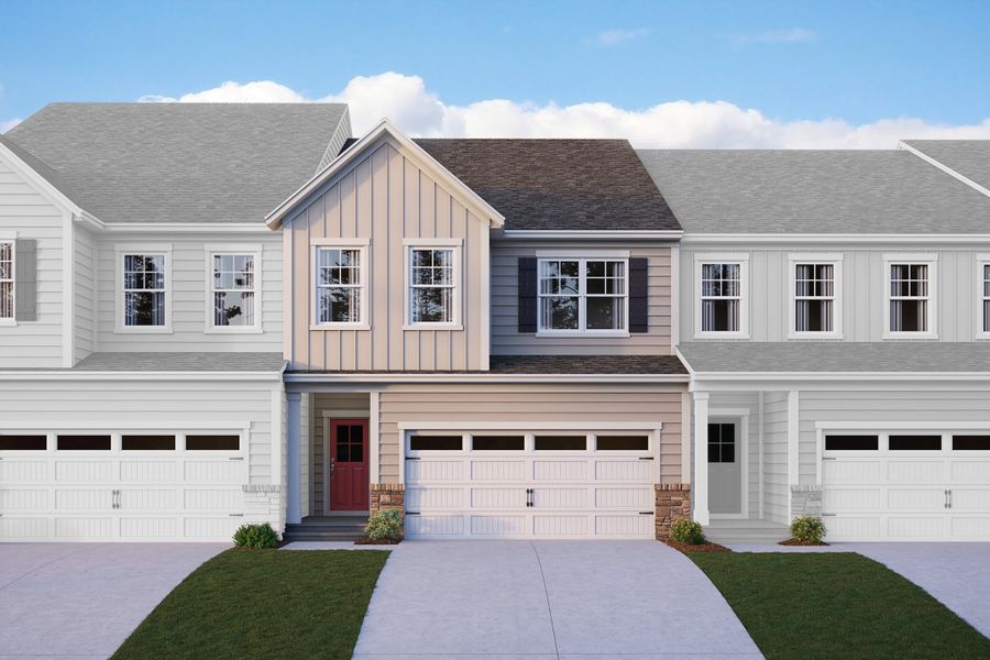 Representative exterior photo of a completed home built from the Maxwell by Beazer Homes in Friendship Village Townes, Apex, NC (Image 6). Representative exterior photo of a completed home built from the Maxwell by Beazer Homes in Friendship Village Townes, Apex, NC (Image 6).