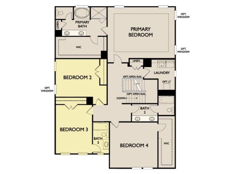 2D floor plan layout of this home in Arbors at Richland Creek, Buford, GA (Image 5).