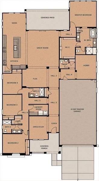 2D floor plan layout for the River's End by Fulton Homes in Sonoma Coast, Queen Creek, AZ (Image 3).