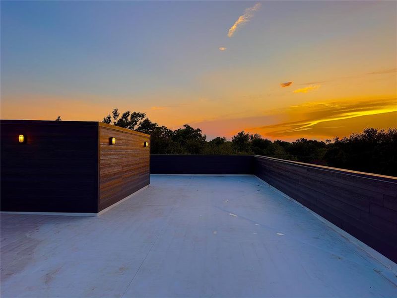 View of patio terrace at dusk