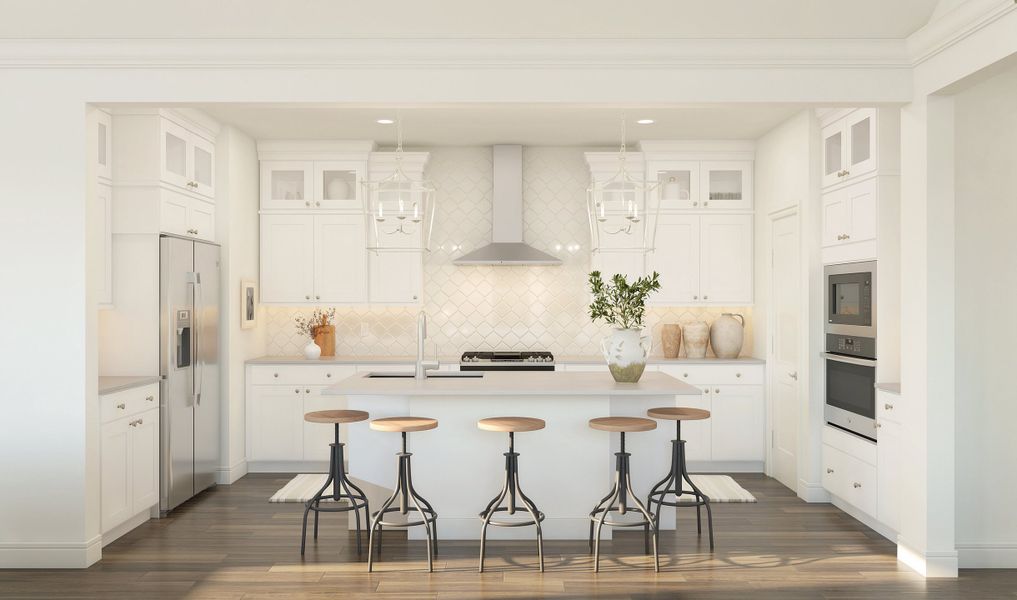 Kitchen with glass upper cabinets