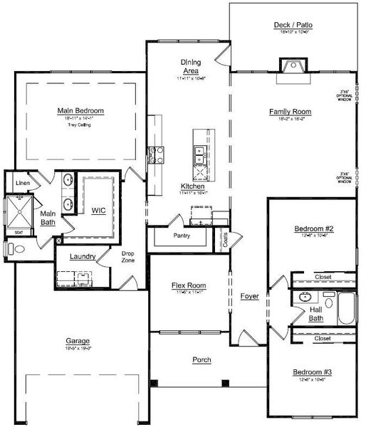 2D floor plan layout for the Avalon by Niblock Homes in Red Hill, Concord, NC (Image 3).