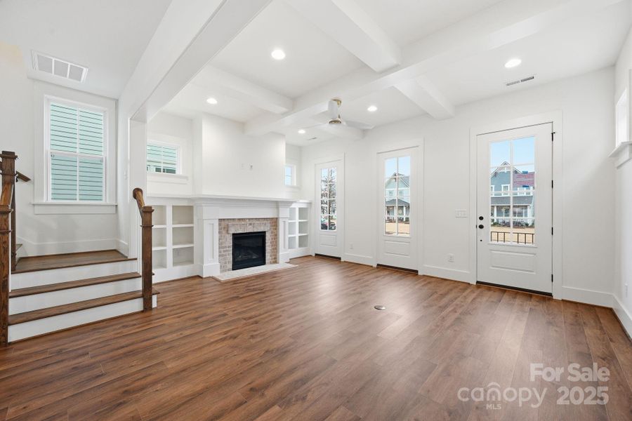 Family Room transitions into the dining and kitchen space. Family Room transitions into the dining and kitchen space.