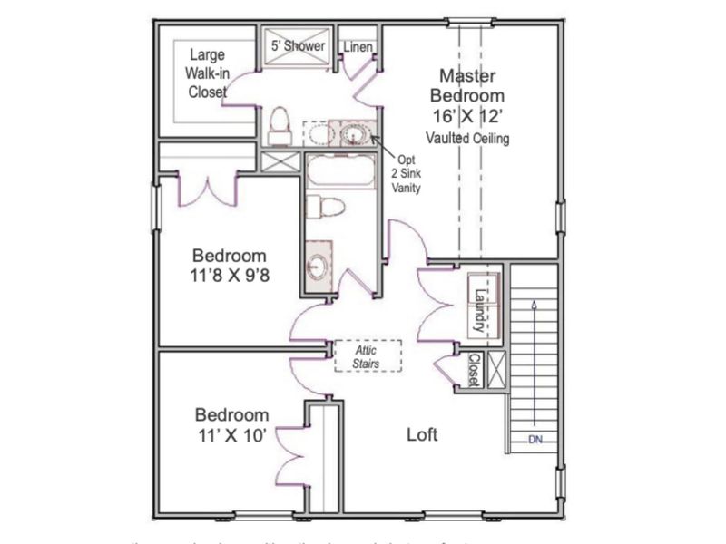 2D floor plan layout of this home in StoneyGreen Homes, Charlotte, NC (Image 3).