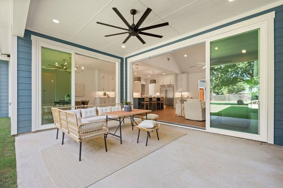 View of patio / terrace featuring a ceiling fan and an outdoor hangout area View of patio / terrace featuring a ceiling fan and an outdoor hangout area