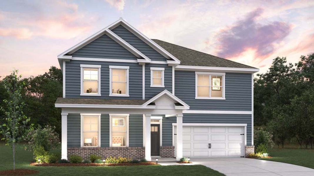 Front exterior of a new home in Westport, York, SC, highlighting curb appeal (Image 1). Front exterior of a new home in Westport, York, SC, highlighting curb appeal (Image 1).