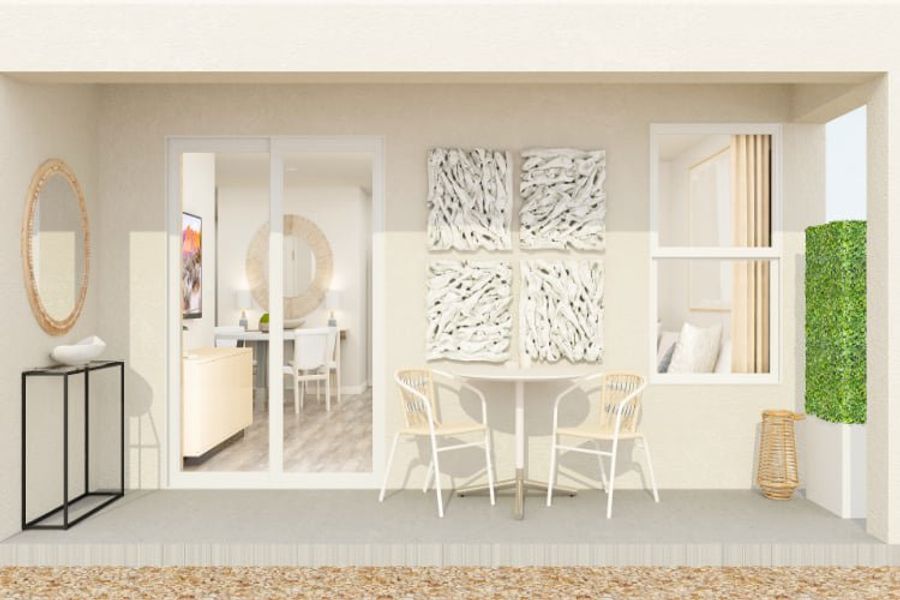 A room with a table and chairs.