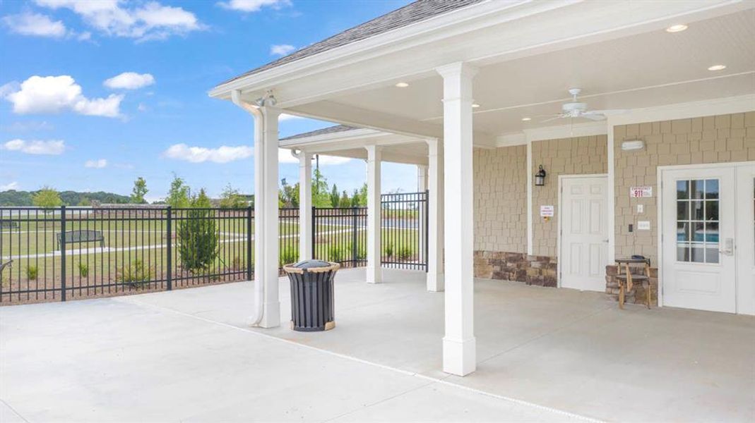 Exterior details and patio area of a home in Preserve at Dove Creek, Statham (Image 3).