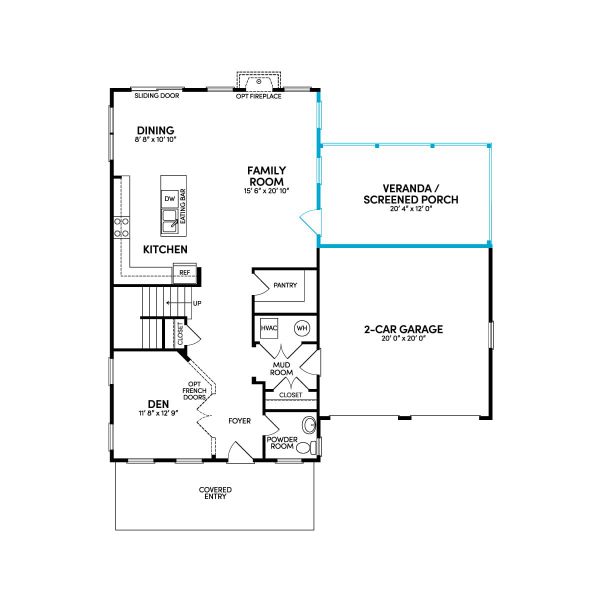 Floor 1: Main Level w/ Opt. Veranda/Screened Porch #1