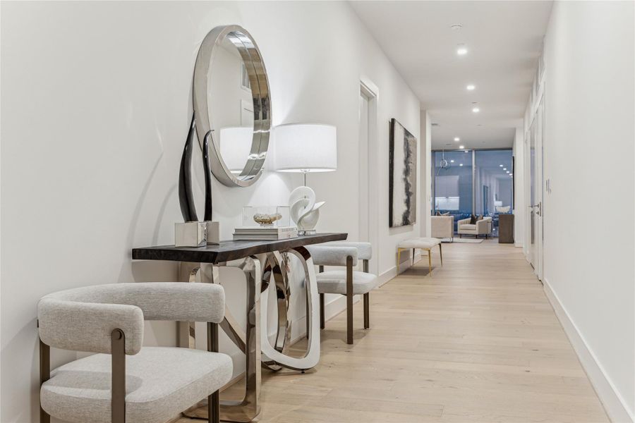 The foyer opens seamlessly to the living and kitchen area. The foyer opens seamlessly to the living and kitchen area.