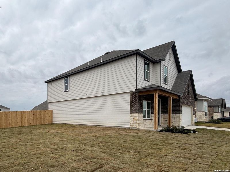 Exterior details and patio area of a home in The Heights at Saddlebrook Ranch 60's, Schertz (Image 3). Exterior details and patio area of a home in The Heights at Saddlebrook Ranch 60's, Schertz (Image 3).