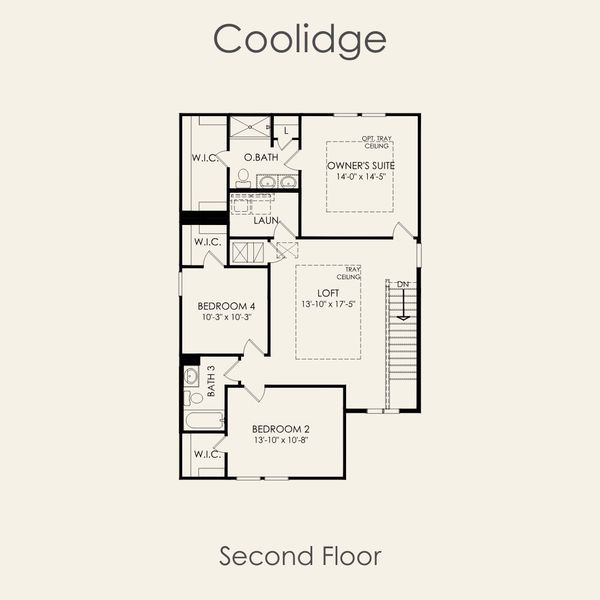 2D floor plan layout for the Coolidge by Pulte Homes in Saddleback at Santa Rita Ranch, Liberty Hill, TX (Image 3).