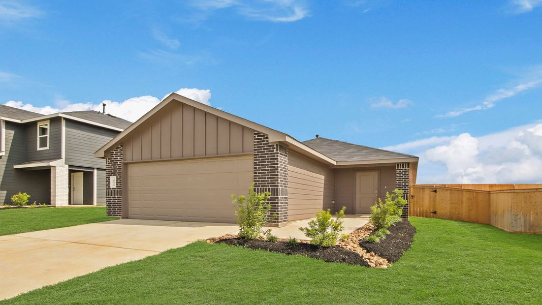 Representative exterior photo of a completed home built from the Barton by D.R. Horton in Mill Creek, Magnolia, TX (Image 14). Representative exterior photo of a completed home built from the Barton by D.R. Horton in Mill Creek, Magnolia, TX (Image 14).