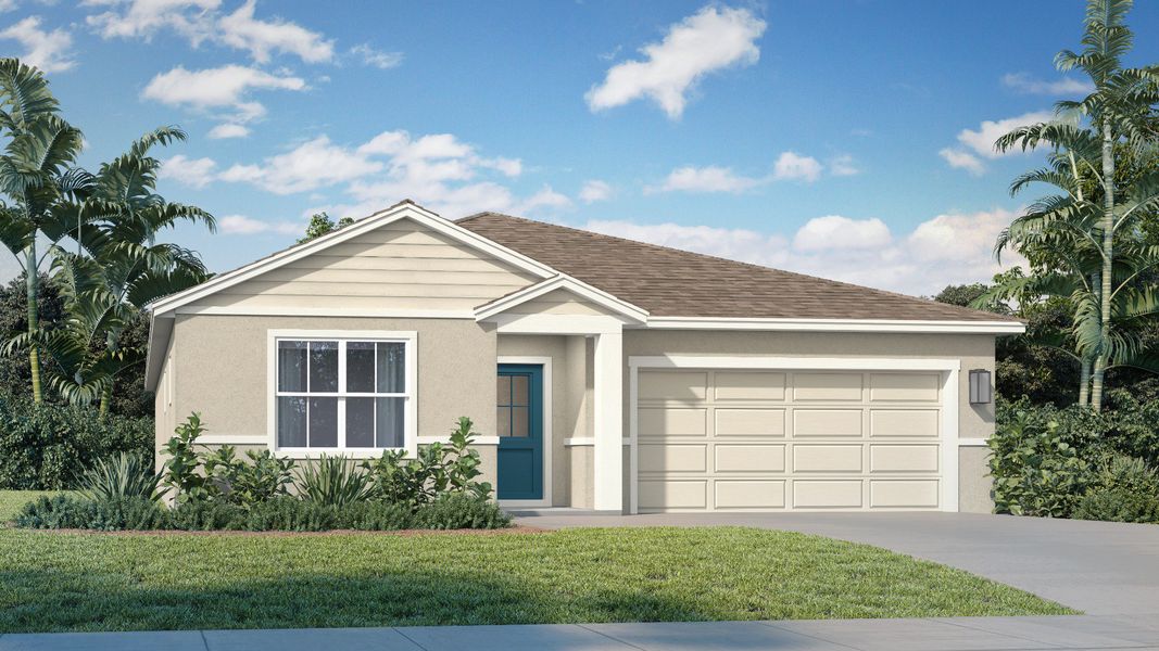 Representative exterior photo of a completed home built from the Baker by DRB Homes in Willowbrook North, Winter Haven, FL (Image 7). Representative exterior photo of a completed home built from the Baker by DRB Homes in Willowbrook North, Winter Haven, FL (Image 7).