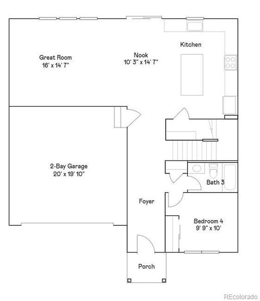 2D floor plan layout of this home in Eastcreek Farm: The Camden Collection, Thornton, CO (Image 1).
