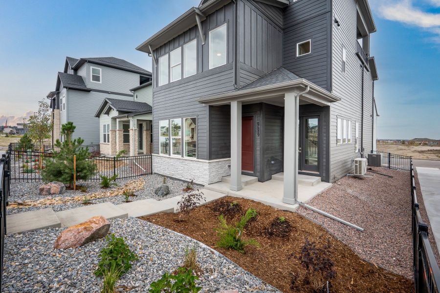 Exterior details and patio area of a home in Elevate at Wolf Ranch, Colorado Springs (Image 4).