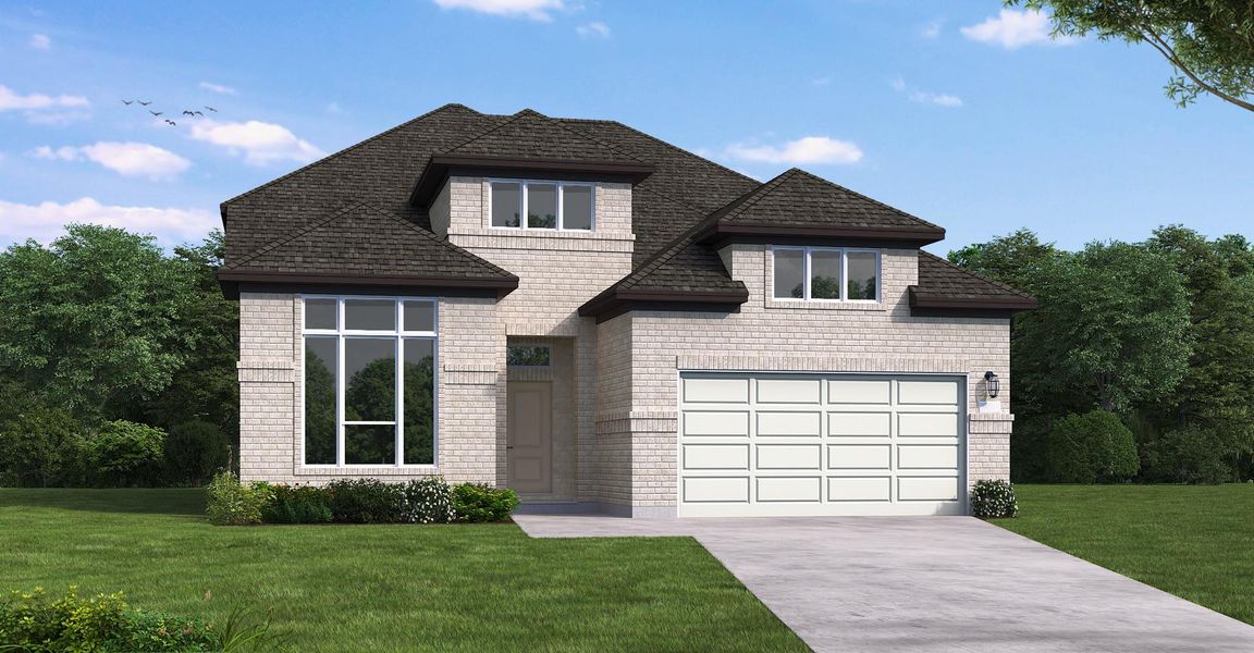 Front exterior of a new home in Parkside on the River, Georgetown, TX, highlighting curb appeal (Image 1). Front exterior of a new home in Parkside on the River, Georgetown, TX, highlighting curb appeal (Image 1).