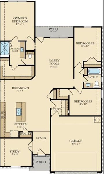 2D floor plan layout of this home in Tavola: Wildflower II Collection, New Caney, TX (Image 3).