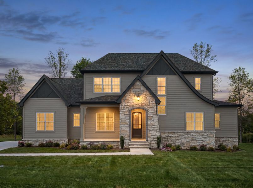 Front exterior of a new home in Corbett Landing, Pittsboro, NC, highlighting curb appeal (Image 2). Front exterior of a new home in Corbett Landing, Pittsboro, NC, highlighting curb appeal (Image 2).