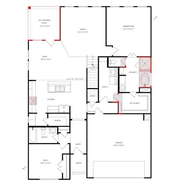 2D floor plan layout of this home in Providence Commons Sales Phase 1, Aubrey, TX (Image 2).