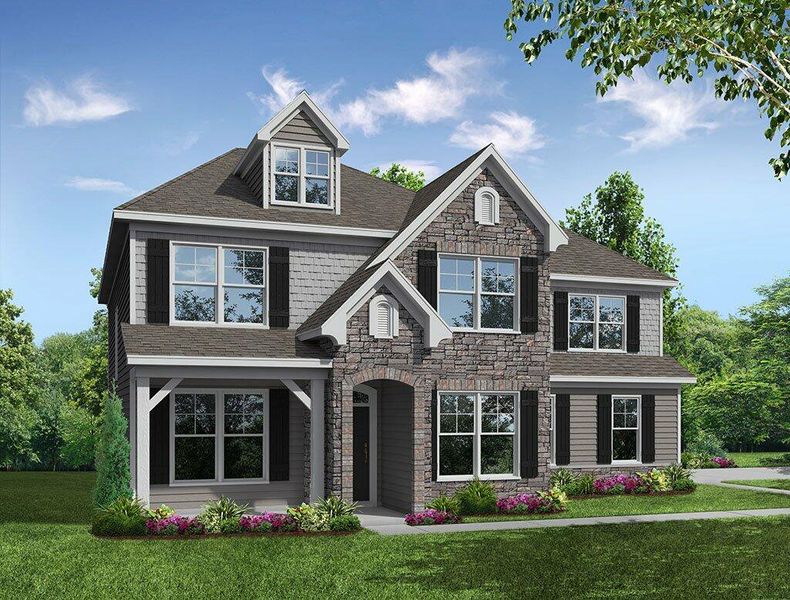 Front exterior of a new home in Robinson Oaks, Gastonia, NC, highlighting curb appeal (Image 1).