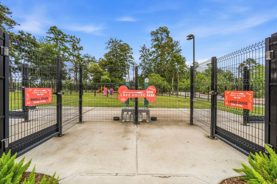 Two fenced dog parks with separate areas for large and small dogs.