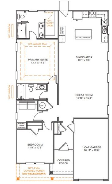 2D floor plan layout for the Grace by True Homes in Edgewater - Cottage Greens, Lancaster, SC (Image 3).