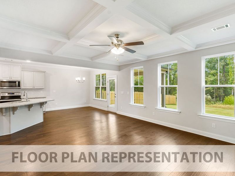 Kitchen, Cafe & Living Area Floor Plan Representation | The Kingsland II Plan by Ivey Homes Kitchen, Cafe & Living Area Floor Plan Representation | The Kingsland II Plan by Ivey Homes