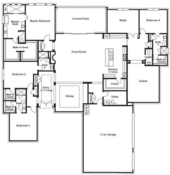 2D floor plan layout of this home in ClearWater Ranch, Liberty Hill, TX (Image 1). 2D floor plan layout of this home in ClearWater Ranch, Liberty Hill, TX (Image 1).