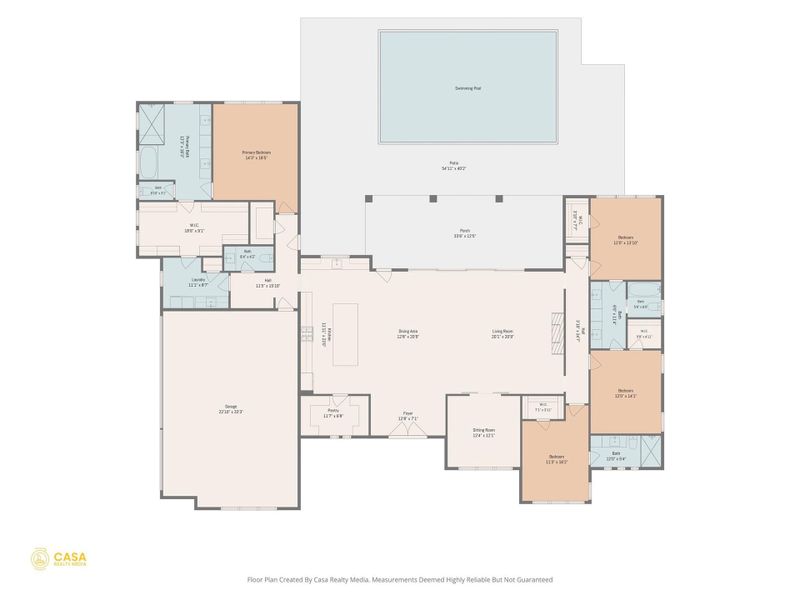 An intuitive layout highlights the seamless connection between indoor living spaces and the outdoor pool area.