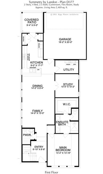 2D floor plan layout for the Symmetry D377 by Landon Homes in Lexington Frisco, Frisco, TX (Image 5).