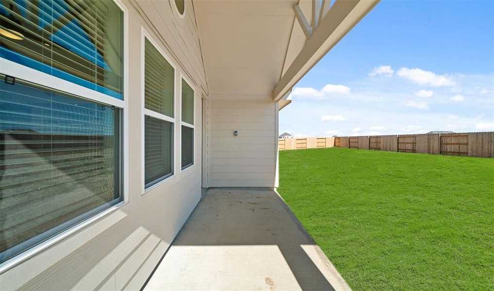 Covered patio in backyard