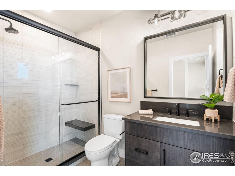 One of three bathrooms in the basement