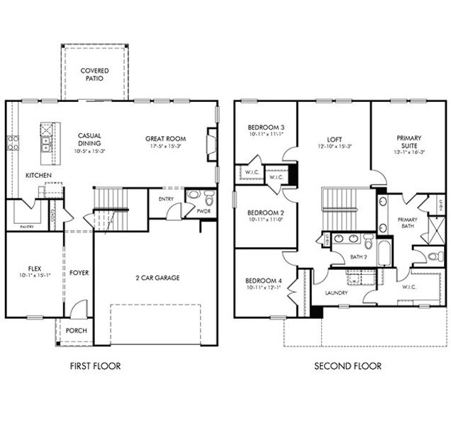 2D floor plan layout for the Dakota by Meritage Homes in Maxwell Commons, Easley, SC (Image 3).
