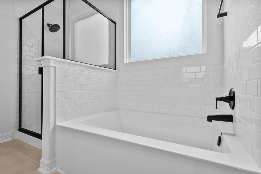 The primary bath feels like a boutique escape, complete with a soaking tub, separate shower, and modern finishes. The primary bath feels like a boutique escape, complete with a soaking tub, separate shower, and modern finishes.