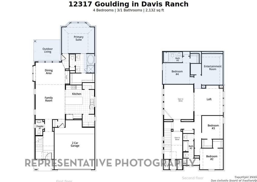 2D floor plan layout of this home in Davis Ranch: 45ft. lots, San Antonio, TX (Image 2).