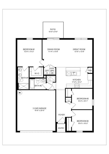 2D floor plan layout for the ARCHER II by D.R. Horton in Cove at West Port - Express, Port Charlotte, FL (Image 3).