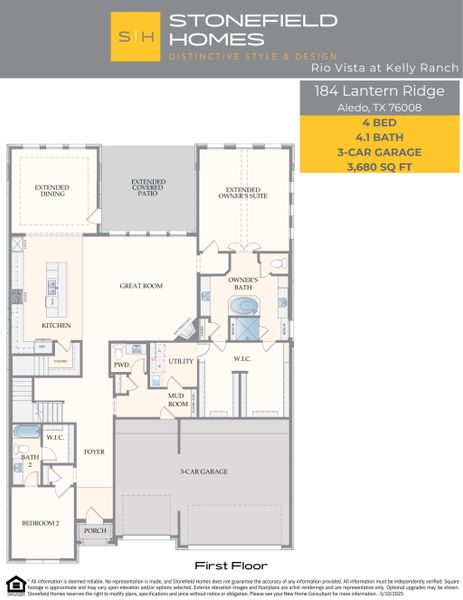 2D floor plan layout of this home in Rio Vista at Kelly Ranch, Aledo, TX (Image 3).