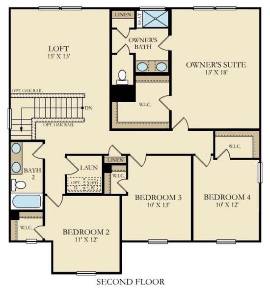 2D floor plan layout of this home in Sweetgrass at Summers Corner, Summerville, SC (Image 3).