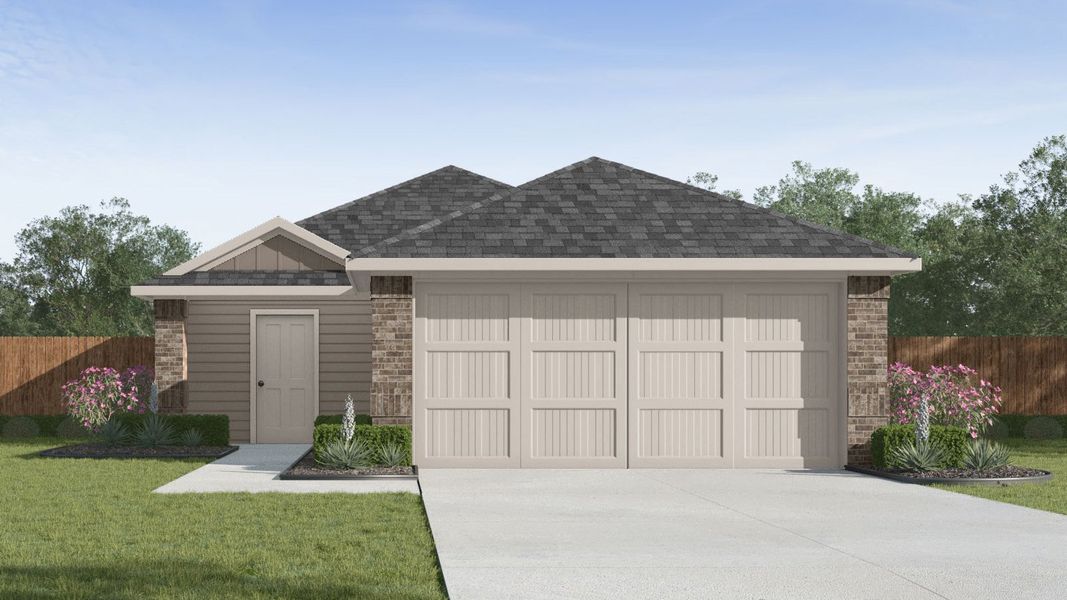 Representative exterior photo of a completed home built from the Estero by D.R. Horton in Silverthorne, Conroe, TX (Image 1). Representative exterior photo of a completed home built from the Estero by D.R. Horton in Silverthorne, Conroe, TX (Image 1).