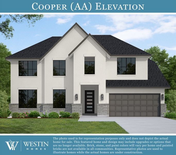 Representative exterior photo of a completed home built from the The Cooper by Westin Homes in Flora, Hutto, TX (Image 12). Representative exterior photo of a completed home built from the The Cooper by Westin Homes in Flora, Hutto, TX (Image 12).