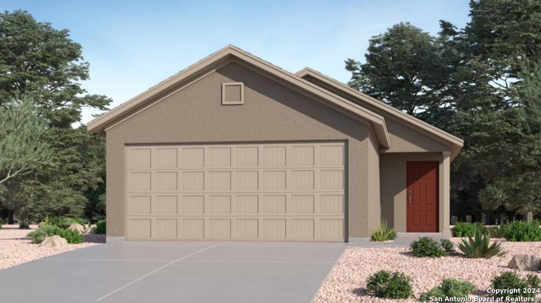 Front exterior of a new home in Sapphire Grove, San Antonio, TX, highlighting curb appeal (Image 5).