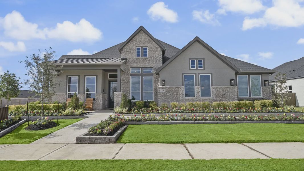 Representative exterior photo of a completed home built from the Brentwood by Chesmar Homes in Wildrye 60', Waller, TX (Image 1). Representative exterior photo of a completed home built from the Brentwood by Chesmar Homes in Wildrye 60', Waller, TX (Image 1).