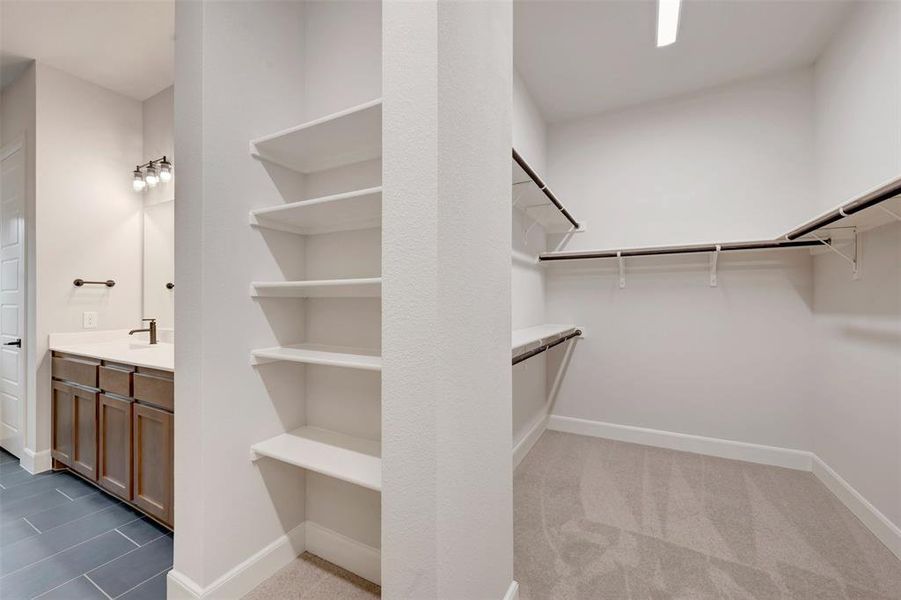 Walk in closet with dark carpet