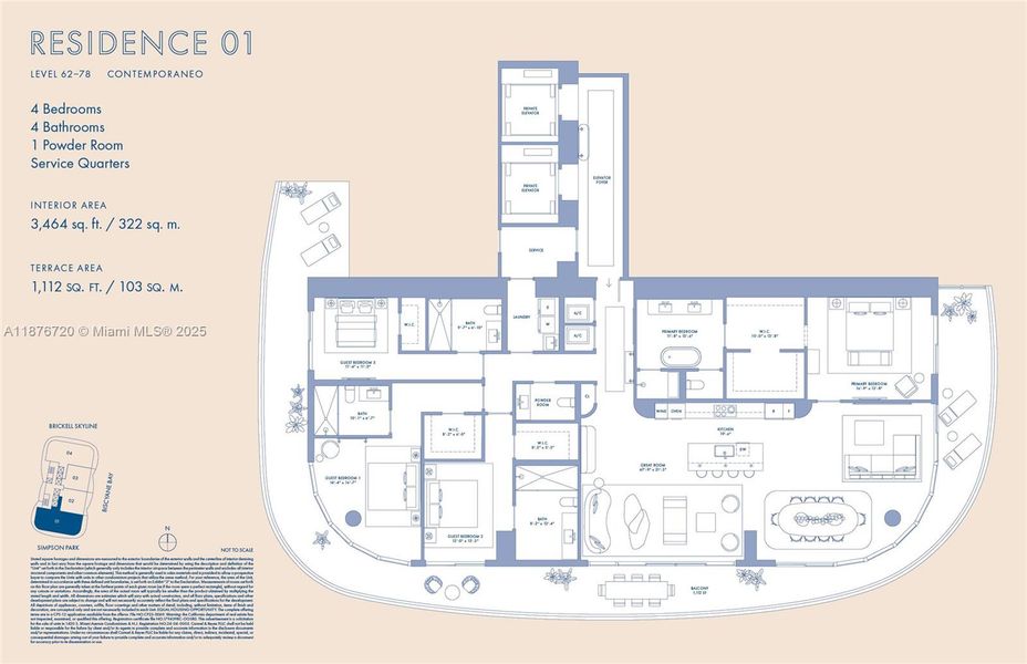 2D floor plan layout of this home in Cipriani Residences Miami, Miami, FL (Image 5).