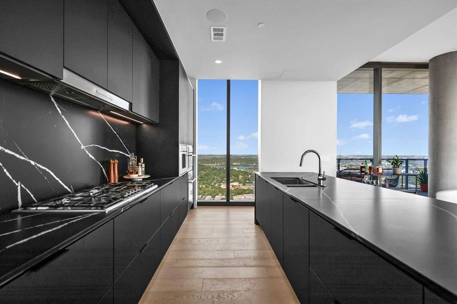 East facing view of the kitchen.