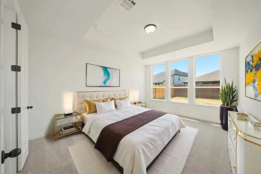 Primary bedroom. Sample product photo. Actual exterior and interior selections may vary by homesite. Photo may be virtually staged. Primary bedroom. Sample product photo. Actual exterior and interior selections may vary by homesite. Photo may be virtually staged.