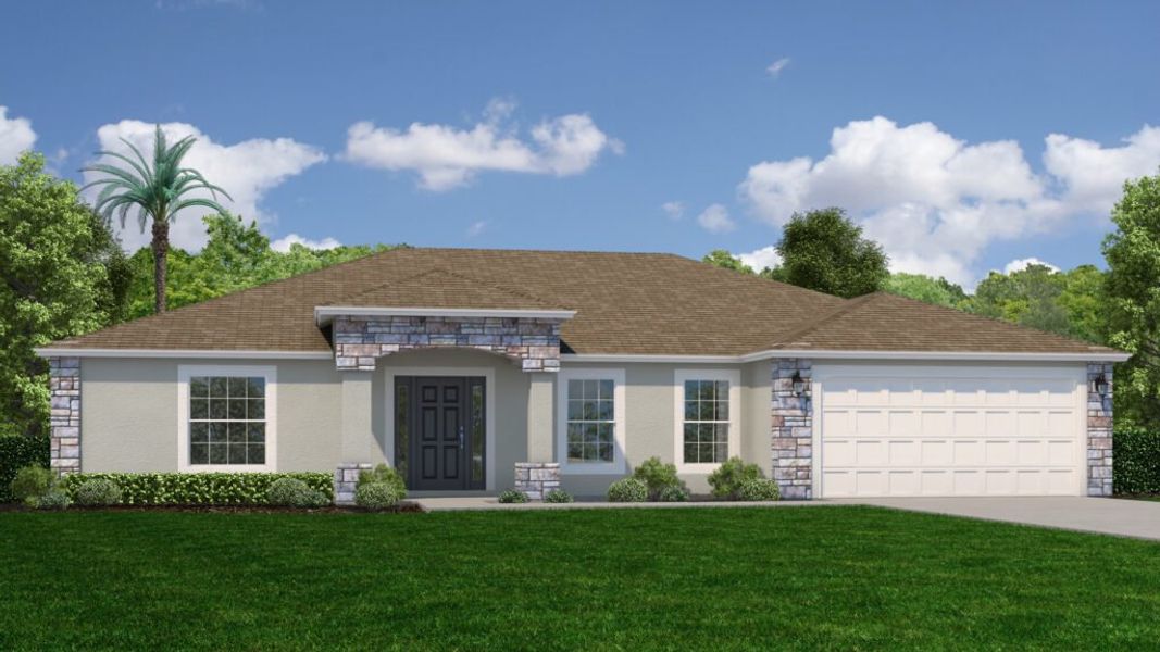 Front exterior of a new home in Palm Bay & South Brevard, Palm Bay, FL, highlighting curb appeal (Image 1).