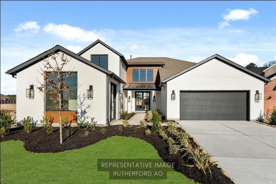 Westin Homes NEW Construction (Rutherford, Elevation AO) Exclusive Art Collection home on oversized lot. Two-story. 4 bedrooms. 3.5 baths. Green grass added to enhance photo.