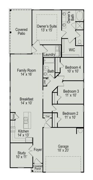 2D floor plan layout of this home in Oak Hills Montgomery North, Montgomery, TX (Image 3).